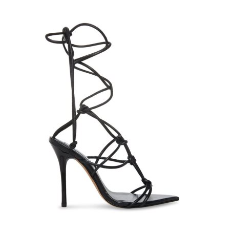 Black Steve Madden Buffy Leather Women's Heels Sandals | PH 2107HTD